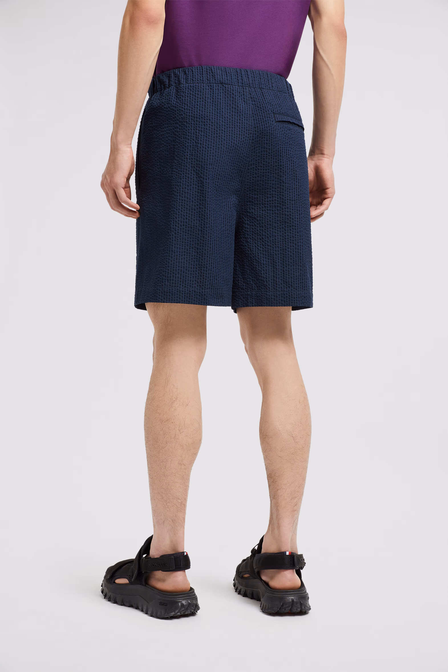 Belted Seersucker Shorts Men Dark Blue Moncler 5
